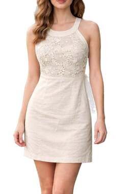 Anthropologie Postmark Cream Crochet Lace Bodice Sheath Dress Size 4